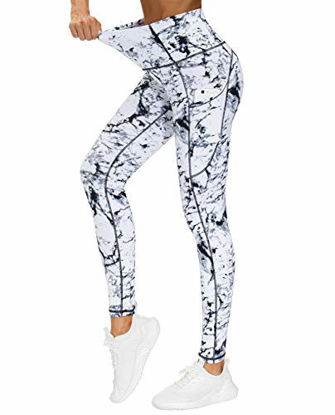 Picture of THE GYM PEOPLE Thick High Waist Yoga Pants with Pockets, Tummy Control Workout Running Yoga Leggings for Women (Medium, Marble)