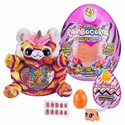 Picture of Rainbocorns Wild Heart Surprise Tiger - 11" Collectible Plush Stuffed Animal - 10 Layers of Surprises, Unicorn Slime Mix, Nail Decals, Sparkle Sequin Heart, Ages 3+ by ZURU