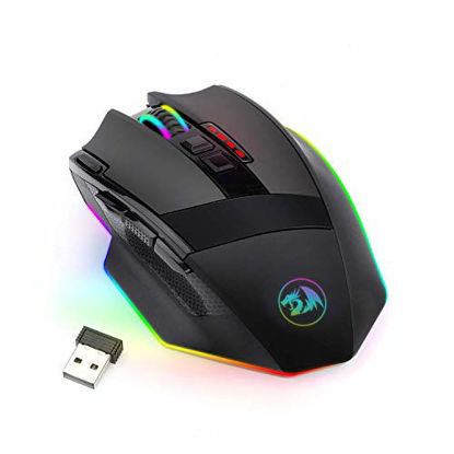 Picture of Redragon M801 PC Gaming Mouse LED RGB Backlit MMO 9 Programmable Buttons Mouse with Macro Recording Side Buttons Rapid Fire Button for Windows Computer Gamer (Wireless, Black)