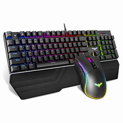 Picture of Havit Mechanical Keyboard and Mouse Combo RGB Gaming 104 Keys Blue Switches Wired USB Keyboards with Detachable Wrist Rest, Programmable Gaming Mouse for PC Gamer Computer Desktop (Black)