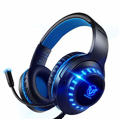 Picture of Pacrate Gaming Headset for PS4 PC Xbox One Headset with Microphone Noice Cancelling Stereo Surround Sound Headphone with LED Light Intense Bass for PC Laptop Mac (Black Blue)