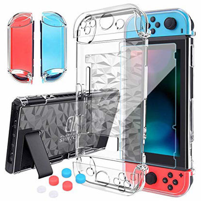 Picture of HEYSTOP Switch Case for Nintendo Switch Case Dockable with Screen Protector, Protective Case Cover for Nintendo Switch Tempered Glass Screen Protector and 6Pcs Thumb Caps