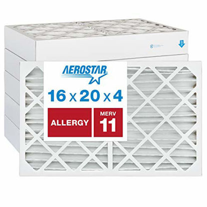 Picture of Aerostar Allergen & Pet Dander 16x20x4 MERV 11 Pleated Air Filter, Made in the USA, (Actual Size: 15 1/2"x19 1/2"x3 3/4"), 6-Pack