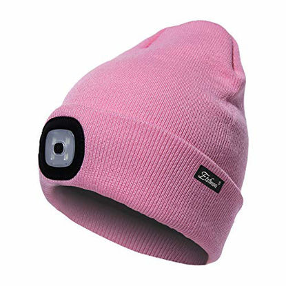 Picture of Etsfmoa Unisex LED Beanie Hat with Light, Gifts for Men Dad Him USB Rechargeable Winter Knit Lighted Headlight Headlamp Cap (Pink)