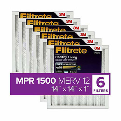 Picture of Filtrete 14x14x1, AC Furnace Air Filter, MPR 1500, Healthy Living Ultra Allergen, 6-Pack (exact dimensions 13.81 x 13.81 x 0.78)