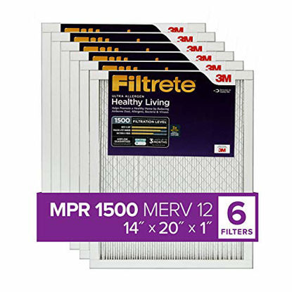 Picture of Filtrete 14x20x1, AC Furnace Air Filter, MPR 1500, Healthy Living Ultra Allergen, 6-Pack (exact dimensions 13.81 x 19.81 x 0.78)
