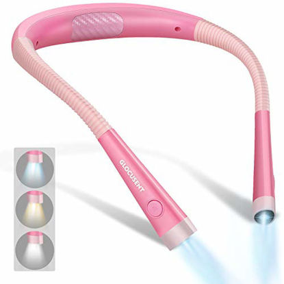 Picture of Glocusent LED Neck Reading Light, Book Light for Reading in Bed, 3 Colors, 6 Brightness Levels, Bendable Arms, Rechargeable, Long Lasting, Pink, Perfect for Reading, Knitting, Camping, Repairing