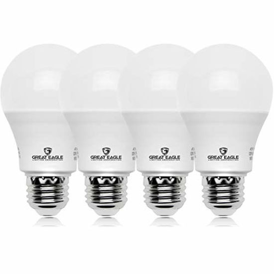 Picture of Great Eagle A19 LED Light Bulb, 9W (60W Equivalent), UL Listed, 4000K (Cool White), 750 Lumens, Non-dimmable, Standard Replacement (4 Pack)