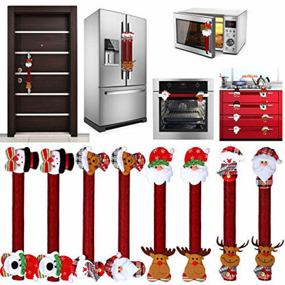 Picture of 8 Pieces Christmas Refrigerator Door Handle Covers Santa Snowman Door Handle Covers Xmas Kitchen Appliance Covers for Christmas Fridge Microwave Dishwasher Handle Decorations (Style Set 1)
