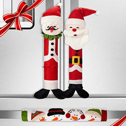 Picture of 3 Pieces Santa Claus Refrigerator Handle Covers Set Cute Fridge Door Covers Christmas Kitchen Appliance Handle Covers for Christmas Home Decorations