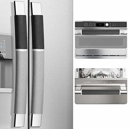 Picture of MRKG Refrigerator Door Handle Covers, Set of 4, Washable Without Fading or Cracking, Keep Your Kitchen Appliance Clean from Smudges, Drips, Food Stains, Oil. (Black, Grey)
