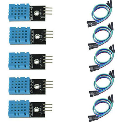 Picture of HiLetgo 5pcs DHT11 Temperature Humidity Sensor Module Digital Temperature Humidity Sensor 3.3V-5V Humidity Measure Range 20%-95% Temperature Measure Range 0-50 Celsius with Dupont Wires