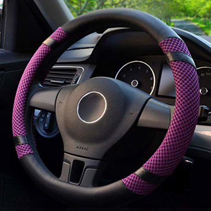 Picture of BOKIN Steering Wheel Cover Microfiber Leather Viscose, Breathable, Anti-Slip, Odorless, Warm in Winter Cool in Summer, Universal 15 Inches(Purple)