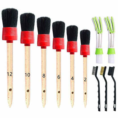 Picture of Nurkul 11 Pieces Auto Detailing Brush Set for Cleaning Wheels, Interior, Exterior, Leather, Including 6 pcs Premium Detail Brush (Black), 3 pcs Wire Brush and 2 pcs Automotive Air Conditioner Brush