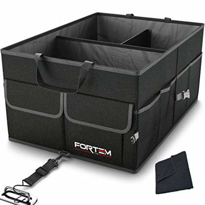 Picture of Fortem Car Trunk Organizer, Collapsible Storage, Non Slip Bottom, Securing Straps (Black)