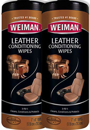 Picture of Weiman Leather Wipes - 2 Pack - Clean Condition UV Protection Help Prevent Cracking or Fading of Leather Furniture, Car Seats & Interior, Shoes and More