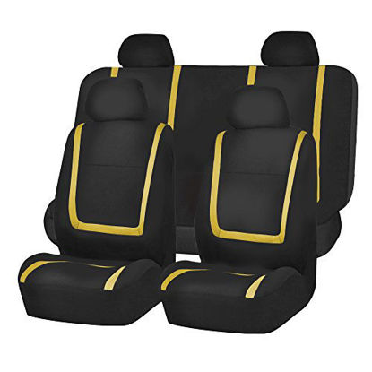 Picture of FH Group FB032YELLOW114 Yellow Unique Flat Cloth Car Seat Cover (w. 4 Detachable Headrests and Solid Bench)