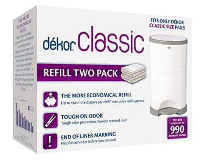 Picture of Dekor Classic Diaper Pail Refills | 2 Count | Most Economical Refill System | Quick & Easy to Replace | No Preset Bag Size - Use Only What You Need | Exclusive End-of-Liner Marking | Baby Powder Scent
