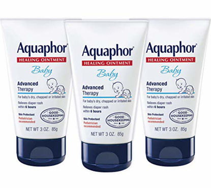 Picture of Aquaphor Baby Healing Ointment - Advanced Therapy for Chapped Cheeks and Diaper Rash - 3 oz. Tube (Pack of 3)
