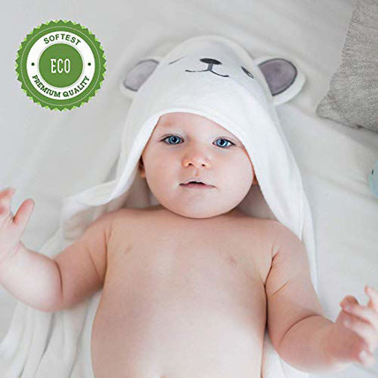 GetUSCart Bamboo Hooded Baby Towel Softest Hooded Bath Towel with Bear Ears for Babie