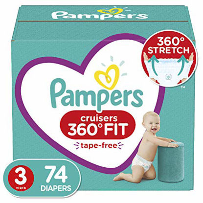 Picture of Diapers Size 3, 74 Count - Pampers Pull On Cruisers 360° Fit Disposable Baby Diapers with Stretchy Waistband, Super Pack (Packaging May Vary)