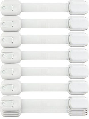 Picture of Child Safety Strap Locks (10 Pack) Baby Locks for Cabinets and Drawers, Toilet, Fridge & More. 3M Adhesive Pads. Easy Installation, No Drilling Required, White