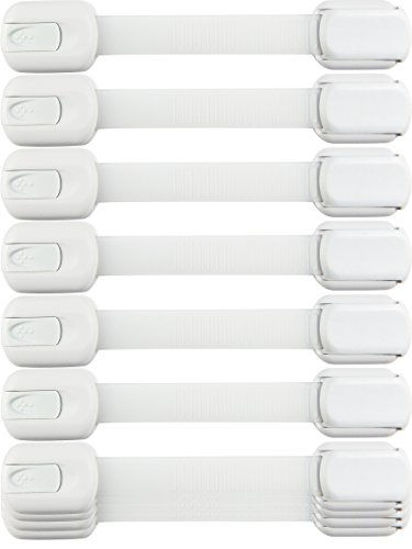 Picture of Child Safety Strap Locks (10 Pack) Baby Locks for Cabinets and Drawers, Toilet, Fridge & More. 3M Adhesive Pads. Easy Installation, No Drilling Required, White