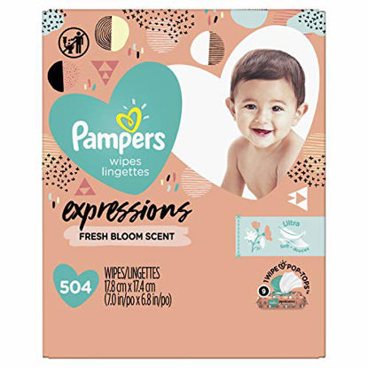Picture of Baby Wipes, Pampers Expressions Baby Diaper Wipes, Hypoallergenic, Fresh Bloom Scent, 9X Pop-Top Packs, 504 Count