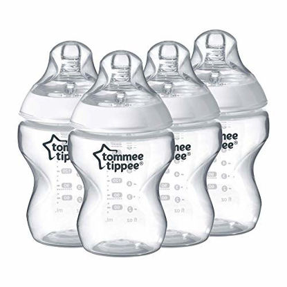 Picture of Tommee Tippee Closer to Nature Baby Bottle, Anti-Colic, Breast-like Nipple, BPA-Free - Slow Flow, 9 Ounce (4 Count), Translucent (522569)
