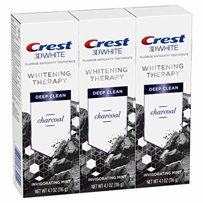 Picture of Crest Charcoal 3D White Toothpaste, Whitening Therapy Deep Clean with Fluoride, Invigorating Mint, 4.1 Ounce, Pack of 3