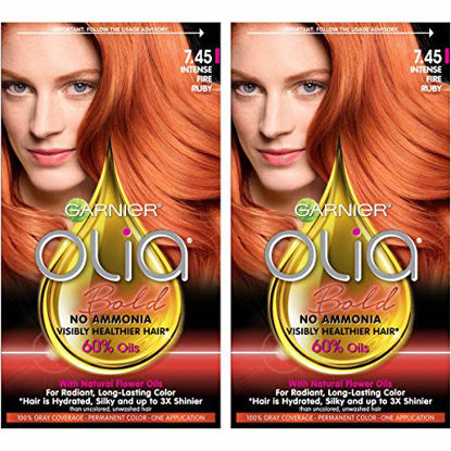 Picture of Garnier Olia Bold Ammonia Free Permanent Hair Color (Packaging May Vary), 7.45 Intense Fire Ruby, Red Hair Dye, 2 Count