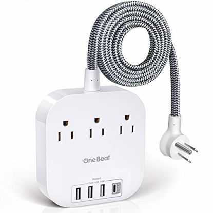 Picture of Power Strip with USB C, 3 Outlets 4 USB Ports (22.5W/4.5A) Desktop Charging Station, Flat Plug, 5ft Braided Extension Cord, Non Surge Protector for Travel, Cruise Ship, Home & Office, ETL Listed