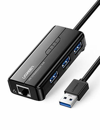 Picture of UGREEN USB 3.0 Hub Ethernet Adapter 10/100/1000 Gigabit Network Converter with USB 3.0 Hub 3 Ports Compatible for Nintendo Switch, Windows Surface Pro, MacBook Air/Retina, iMac Pro, Chromebook, PC