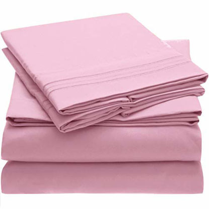 Picture of Mellanni Bed Sheet Set - Brushed Microfiber 1800 Bedding - Wrinkle, Fade, Stain Resistant - 3 Piece (Twin, Pink)