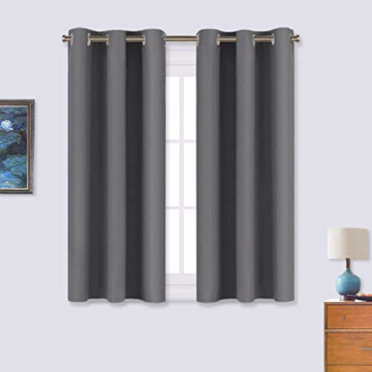 Picture of NICETOWN Grey Blackout Curtain Panels for Bedroom, Thermal Insulated Grommet Top Blackout Draperies and Drapes for Basement (2 Panels, W34 x L45-inch, Grey)