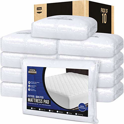 Picture of Utopia Bedding Quilted Fitted Mattress Pad - Mattress Cover Stretches up to 16 Inches Deep (Bulk Pack of 10, Queen)