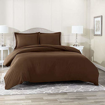 Picture of Nestl Bedding Duvet Cover 3 Piece Set - Ultra Soft Double Brushed Microfiber Hotel Collection - Comforter Cover with Button Closure and 2 Pillow Shams, Chocolate - California King 98"x104"