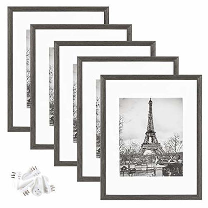 Picture of upsimples 11x14 Picture Frame Set of 5,Display Pictures 8x10 with Mat or 11x14 Without Mat,Wall Gallery Photo Frames,Metallic Gray