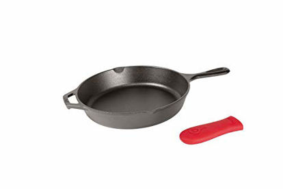 Picture of Lodge Cast Iron Skillet, Pre-Seasoned with Silicone Hot Handle Holder , 10.25 Inch Dia, Black/Red Silicone (L8SK3ASHH41B)