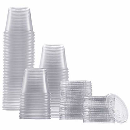 Picture of Zeml Portion Cups with Lids (5.5 Ounces, 100 Pack) | Disposable Plastic Cups for Meal Prep, Portion Control, Salad Dressing, Jello Shots, Slime & Medicine | Premium Small Plastic Condiment Container