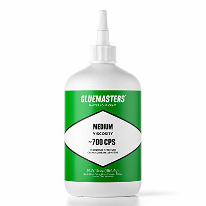 Picture of Professional Grade Cyanoacrylate (CA)"Super Glue" by Glue Masters - 16 OZ (453-gram) - Medium 700 CPS Viscosity Adhesive for Woodworking, Aquascaping, Fabrication, 3D Printing