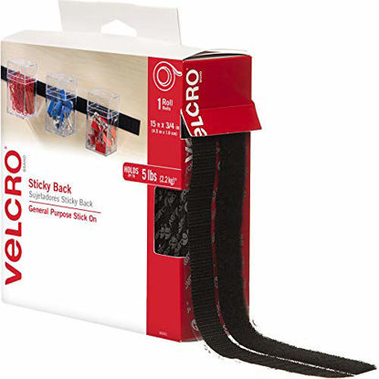 Picture of VELCRO Brand 15ft x 3/4in I Black Tape Roll with Adhesive I Cut Strips to Length I Stick on Hook and Loop Fasteners to Organize Home Office or Classroom (90081)