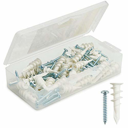 Picture of Plastic Self Drilling Drywall Anchors with Screws Kit, 100 Pieces All Together, Anchors Made in USA