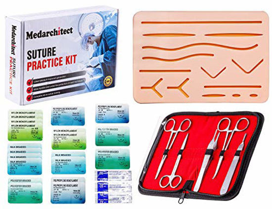 Medarchitect Suture Practice Complete Kit (30 Pieces) for Medical Student Suture Training, Include Upgrade Suture Pad with 14 Pre-Cut Wounds, Suture