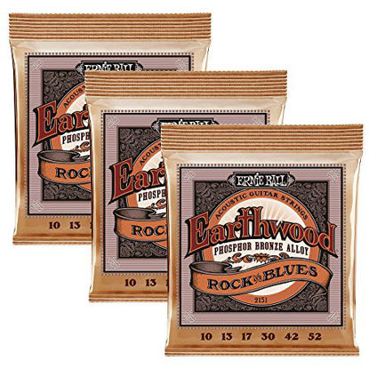 Picture of Ernie Ball Earthwood Phosphor Bronze Rock & Blues (10-52 w/plain G) 3-Pack Acoustic Guitar Strings (P03451)