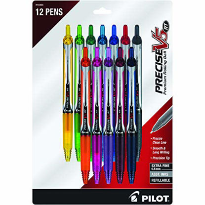 Picture of PILOT Precise V5 RT Refillable & Retractable Liquid Ink Rolling Ball Pens, Extra Fine Point (0.5mm) Assorted Color Inks, 12-Pack (10364)