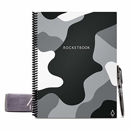 Picture of Rocketbook Smart Reusable Notebook - Dot-Grid Eco-Friendly Notebook with 1 Pilot Frixion Pen & 1 Microfiber Cloth Included - Lunar Winter Cover, Camo Notebook, Letter Size (8.5" x 11")