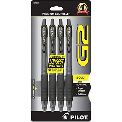 Picture of PILOT G2 Premium Refillable & Retractable Rolling Ball Gel Pens, Bold Point, Black Ink, 4-Pack (31254)