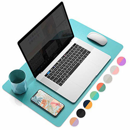Picture of YSAGi Multifunctional Office Desk Pad, Ultra Thin Waterproof PU Leather Mouse Pad, Dual Use Desk Writing Mat for Office/Home (23.6" x 13.7", Calamine Blue+Cobalt Green)