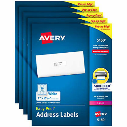 Picture of Avery Address Labels with Sure Feed for Laser Printers, 1" x 2-5/8", 15,000 Labels - Great for FBA Labels (5 Packs 5160)